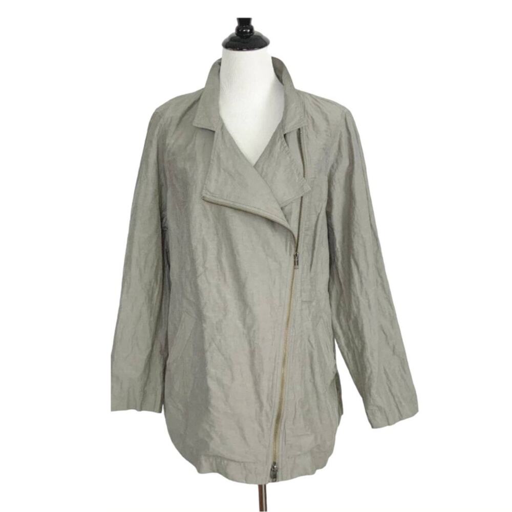 Eileen Fisher Beige Metallic Rumpled Cotton Blend Lightweight Jacket Size 1X - Picture 2 of 11